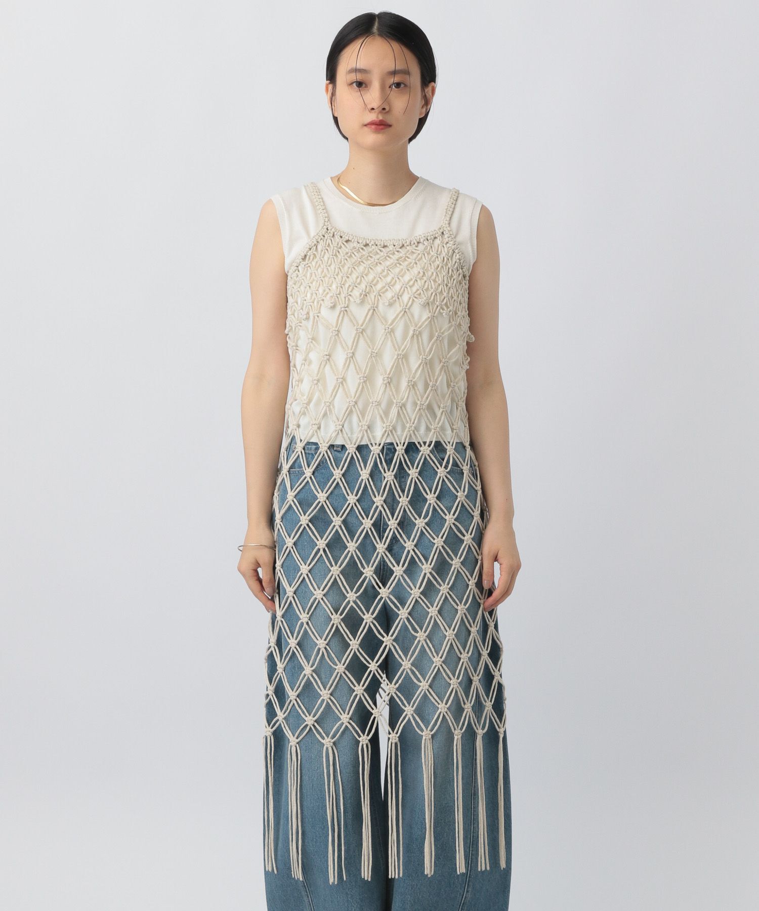 apart by lowrys「HANDフリンジニットワンピース」|ワンピース|