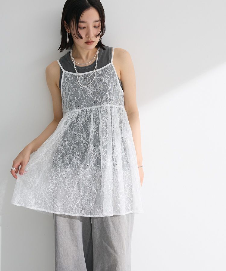 Green Parks「前後2WAYレーススパンコールビスチェ」|キャミソール|Off White