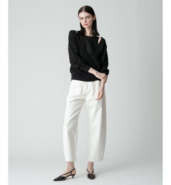 allureville「ホワイトデニムオーバルラインパンツ」|デニム|