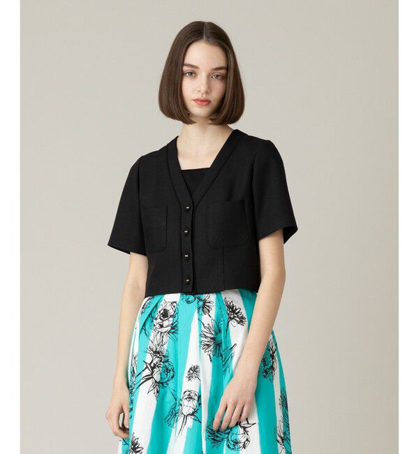 LOULOU WILLOUGHBY「《ドラマ着用》【LOULOU WILLOUGHBY】トリッカーオックス半袖ジャケット」|ノーカラージャケット|ブラック