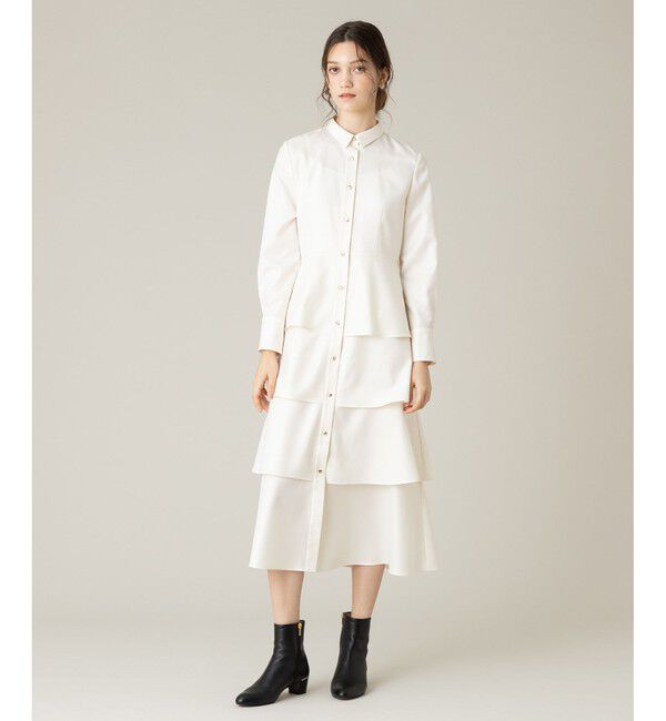 LOULOU WILLOUGHBY「【LOULOU WILLOUGHBY】グロッシーツイルティアードワンピース」|ワンピース|アイボリー