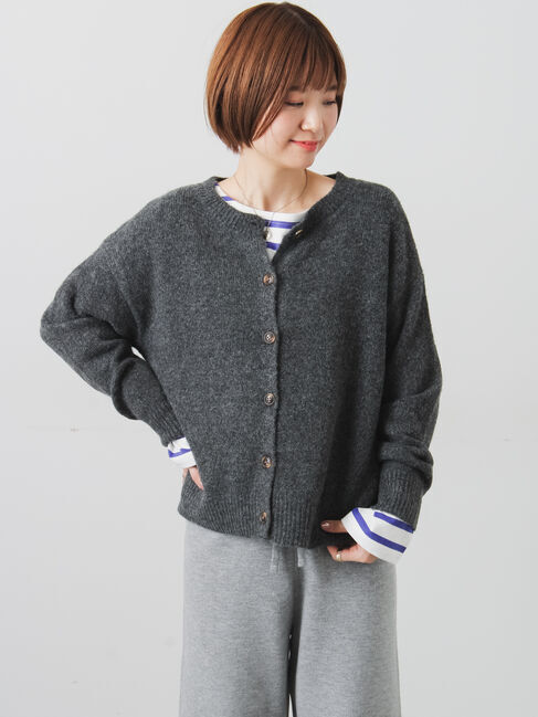 Lugnoncure「ウール混ふわふわクルーネックカーディガン」|カーディガン|チャコールグレー