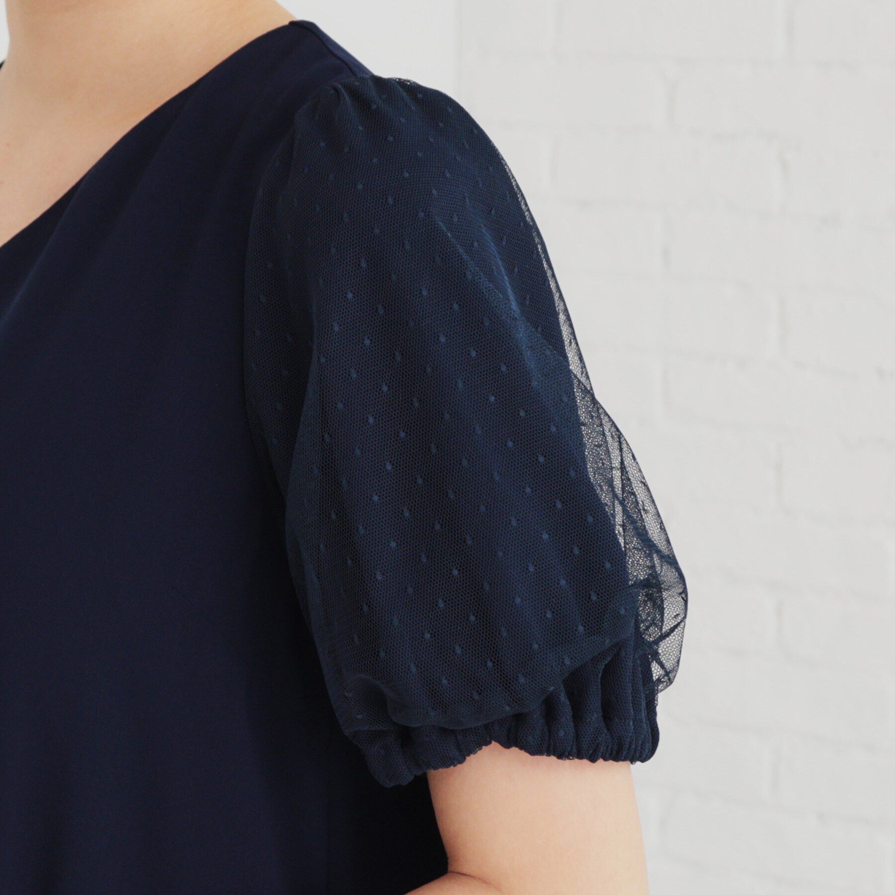 SunaUna「【袖ドットチュール／ティアード】5分袖ワンピース」|ワンピース|