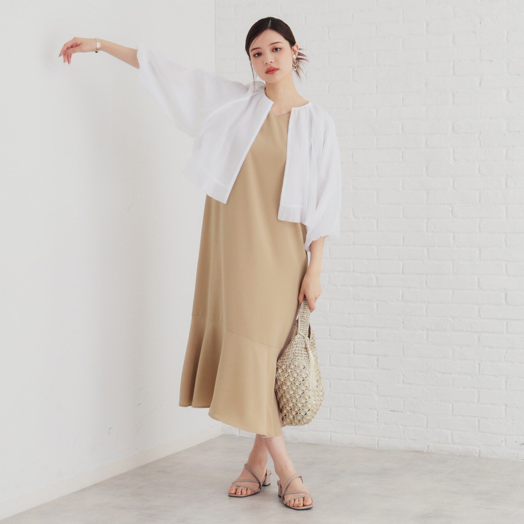 SunaUna「【袖ドットチュール／ティアード】5分袖ワンピース」|ワンピース|