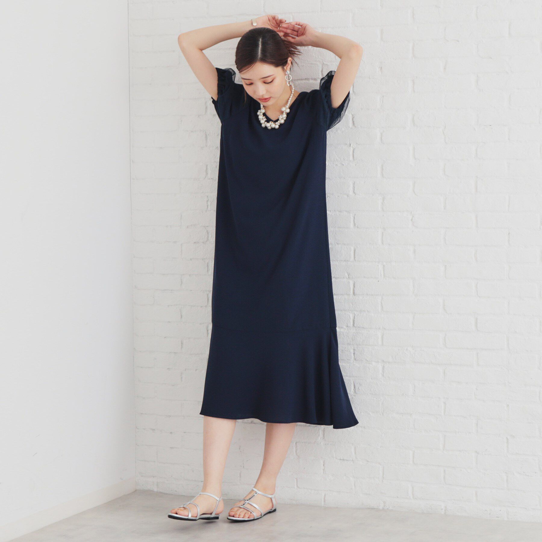 SunaUna「【袖ドットチュール／ティアード】5分袖ワンピース」|ワンピース|