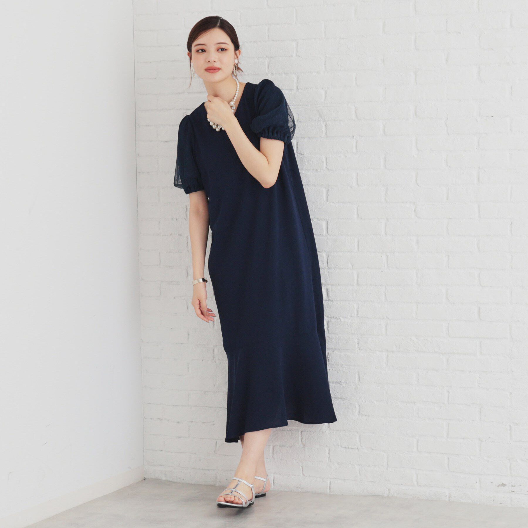 SunaUna「【袖ドットチュール／ティアード】5分袖ワンピース」|ワンピース|