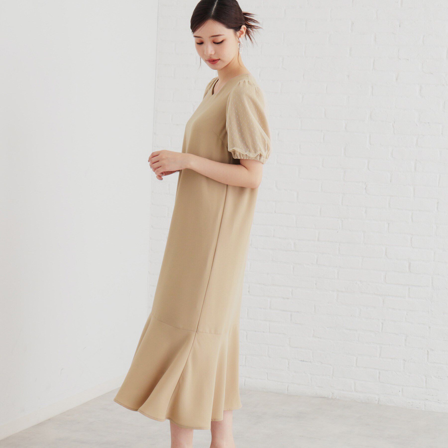 SunaUna「【袖ドットチュール／ティアード】5分袖ワンピース」|ワンピース|