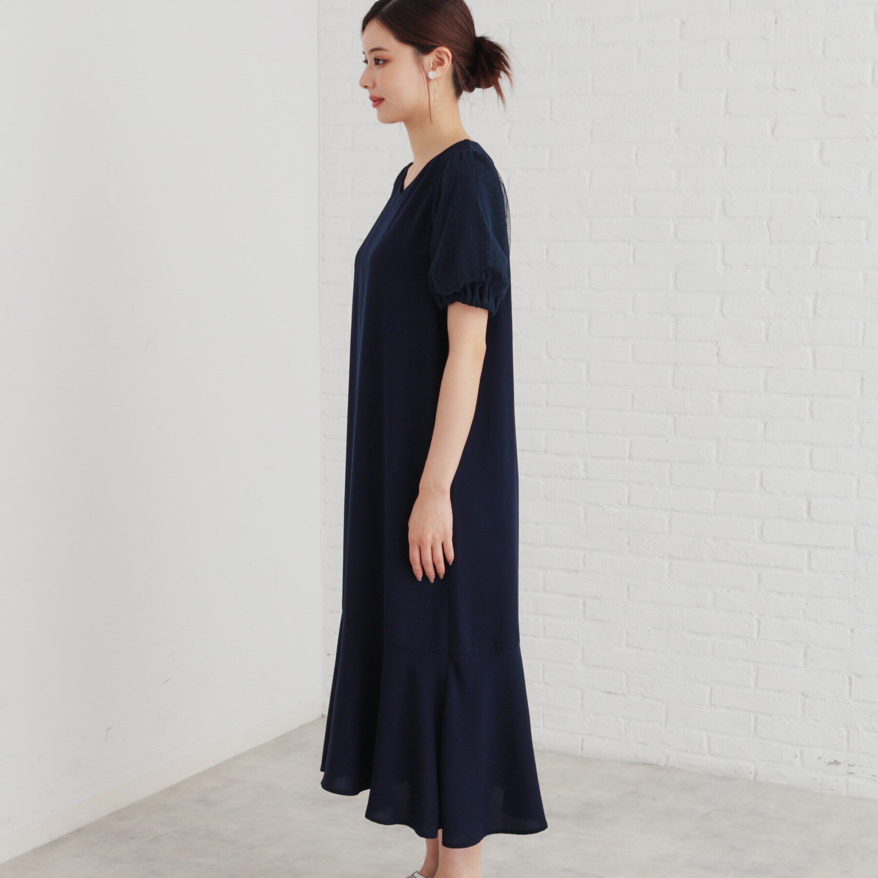 SunaUna「【袖ドットチュール／ティアード】5分袖ワンピース」|ワンピース|