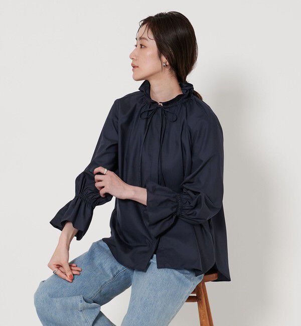 UNITED ARROWS「フリルカラー フレアスリーブ ブラウス」|シャツ・ブラウス|NAVY
