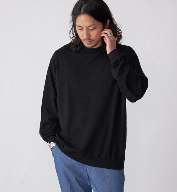 SHIPS「SHIPS: 〈抗菌消臭〉 ミルドウール ジャージー モックネック 長袖 ニットソー」|Tシャツ・カットソー|ブラック