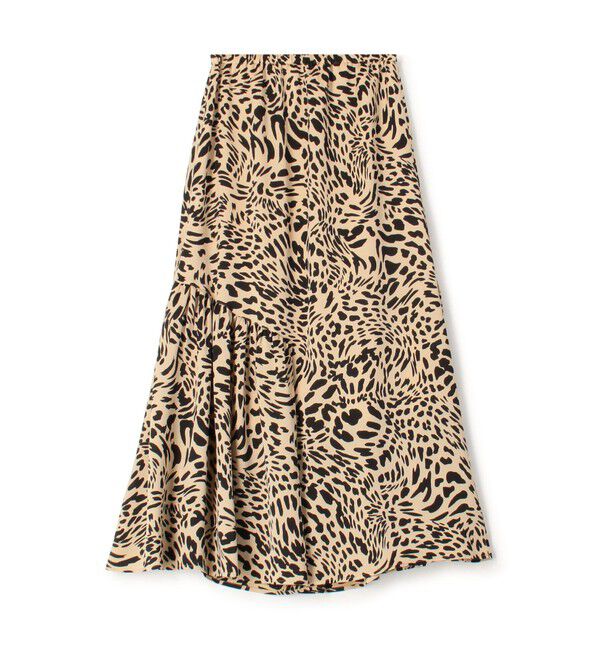 MACPHEE「レオパードプリント アシンメトリーギャザースカート」|フレア|18 ベージュ系