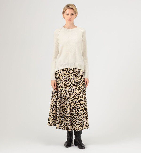 MACPHEE「レオパードプリント アシンメトリーギャザースカート」|フレア|