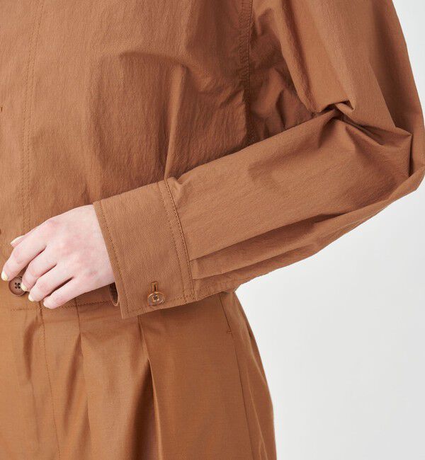 MACPHEE「コットンナイロンワッシャー クルーネックジャケット」|ノーカラージャケット|