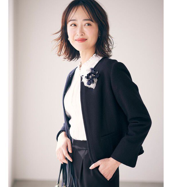 any SiS「ミニライトボーダー ノーカラージャケット」|ノーカラージャケット|ネイビー