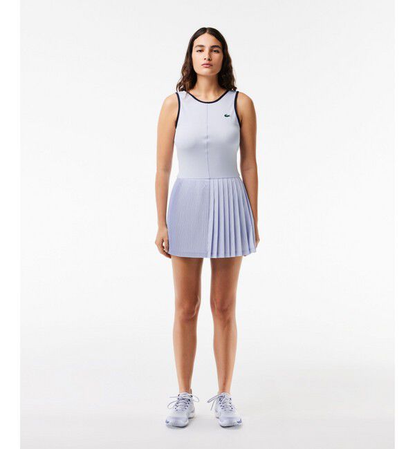 LACOSTE「ウルトラストレッチ鹿の子 アシンメトリープリーツスカートテニスドレス」|ワンピース|ライトブルー