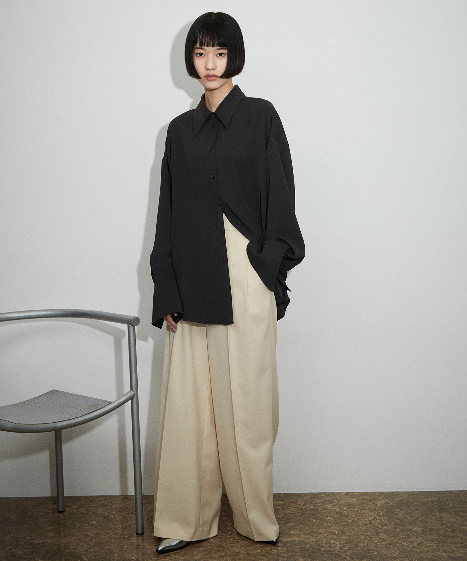 ADAM ET ROPE'「【サステナブル】ドレープオーバーシャツ」|シャツ・ブラウス|