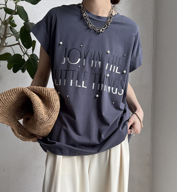  「【WEB限定】シルケットパールロゴトップス」|Tシャツ・カットソー|チャコールグレー