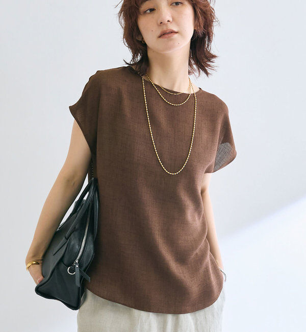  「メッシュフレンチブラウス」|シャツ・ブラウス|ブラウン