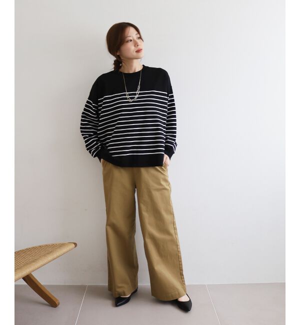  「《WEB限定アイテム》パネルボーダーワイドシルエットニット」|ニット・セーター|