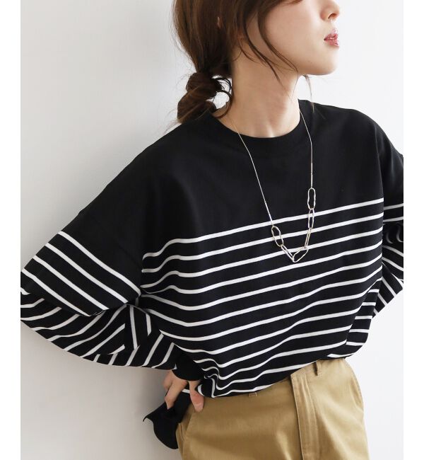  「《WEB限定アイテム》パネルボーダーワイドシルエットニット」|ニット・セーター|