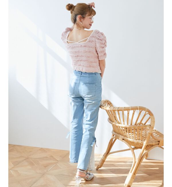  「前後2wayカットレースフリルカーデ」|カーディガン|