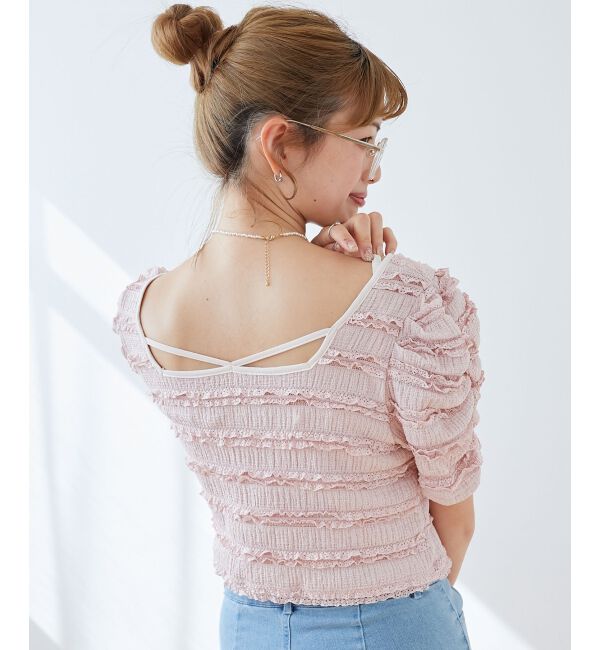  「前後2wayカットレースフリルカーデ」|カーディガン|