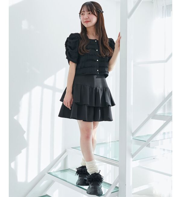  「前後2wayカットレースフリルカーデ」|カーディガン|