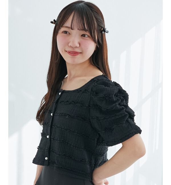  「前後2wayカットレースフリルカーデ」|カーディガン|