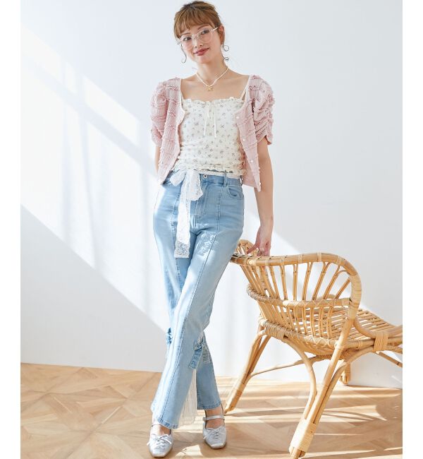  「前後2wayカットレースフリルカーデ」|カーディガン|