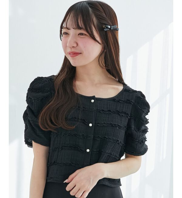  「前後2wayカットレースフリルカーデ」|カーディガン|ブラック