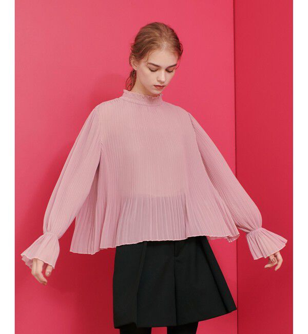 LOULOU WILLOUGHBY「【LOULOU WILLOUGHBY】プリーツシアーブラウス」|シャツ・ブラウス|ピンク