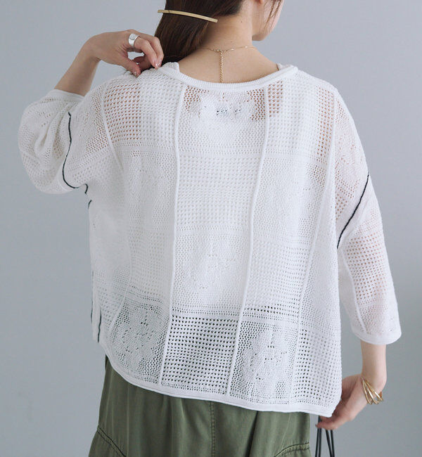  「配色透かし編みプルオーバー」|ニット・セーター|