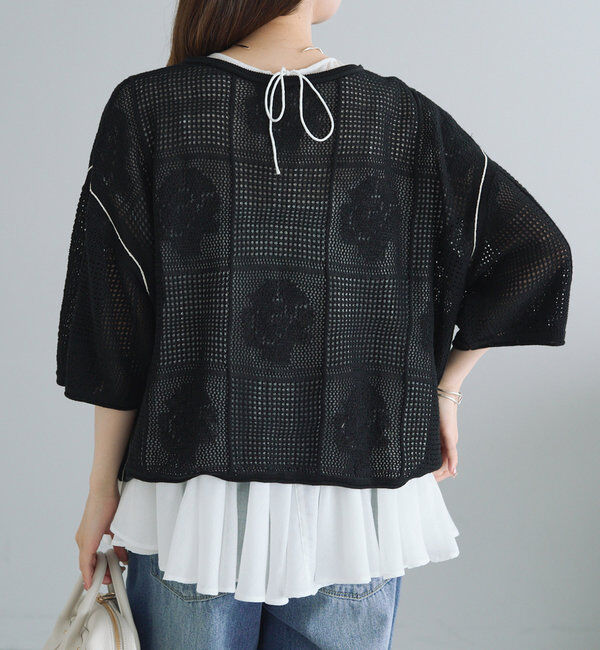  「配色透かし編みプルオーバー」|ニット・セーター|