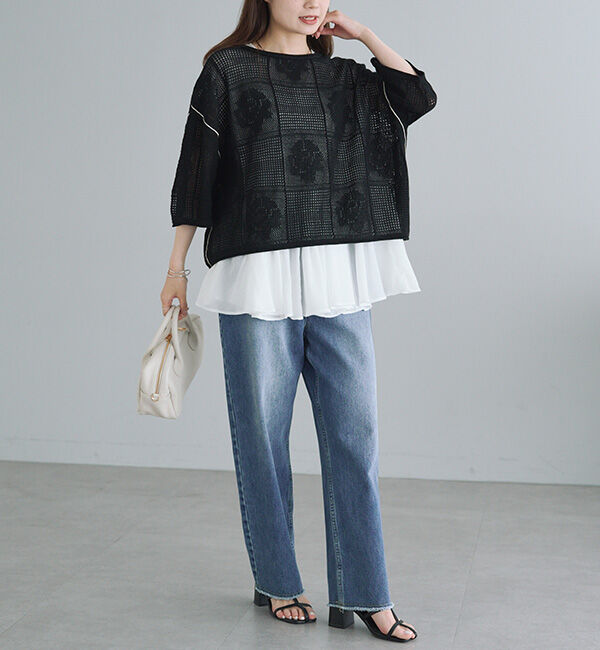  「配色透かし編みプルオーバー」|ニット・セーター|