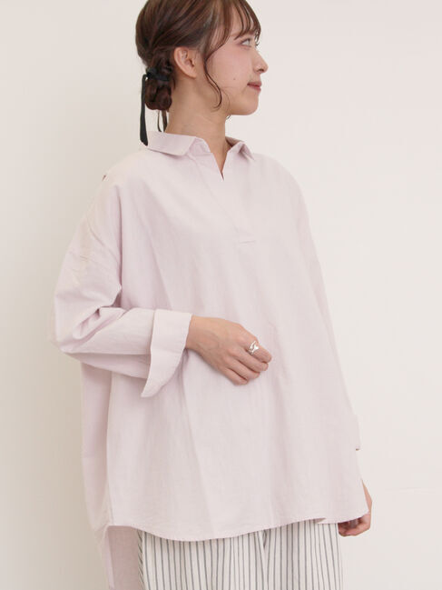 Samansa Mos2「後ろ釦スキッパーチュニック」|シャツ・ブラウス|ピンク