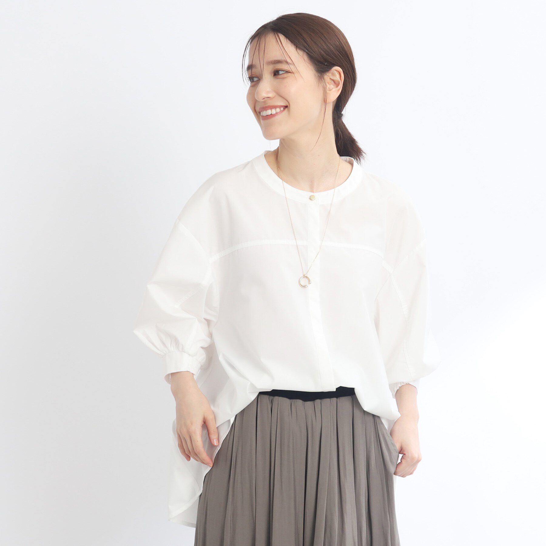 Reflect「【E‐QUALITY／手洗い可／羽織りも可】Aラインシルエットブラウス」|シャツ・ブラウス|オフホワイト(003