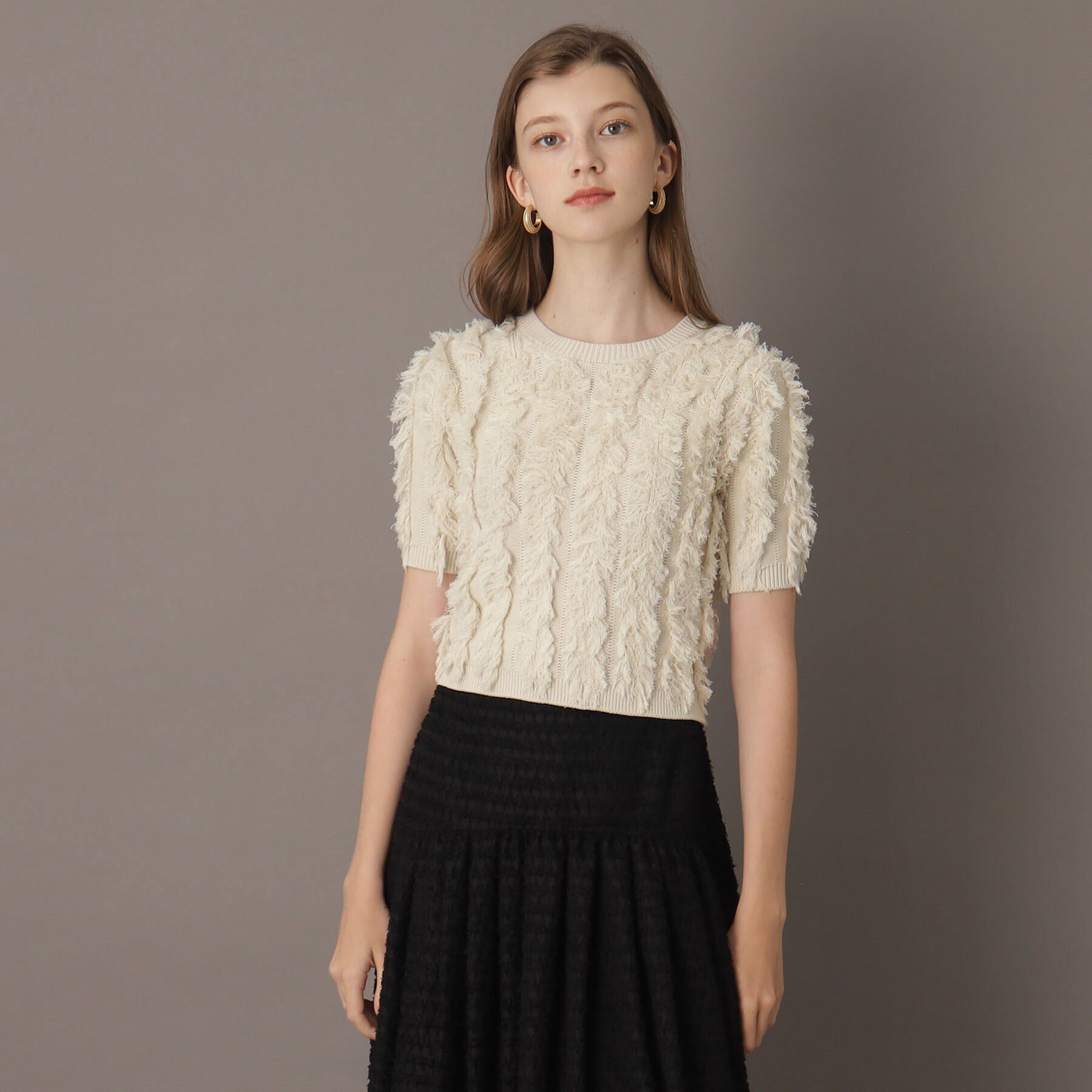 DRESSTERIOR「【前後2WAY/洗える】半袖フリンジニット」|ニット・セーター|