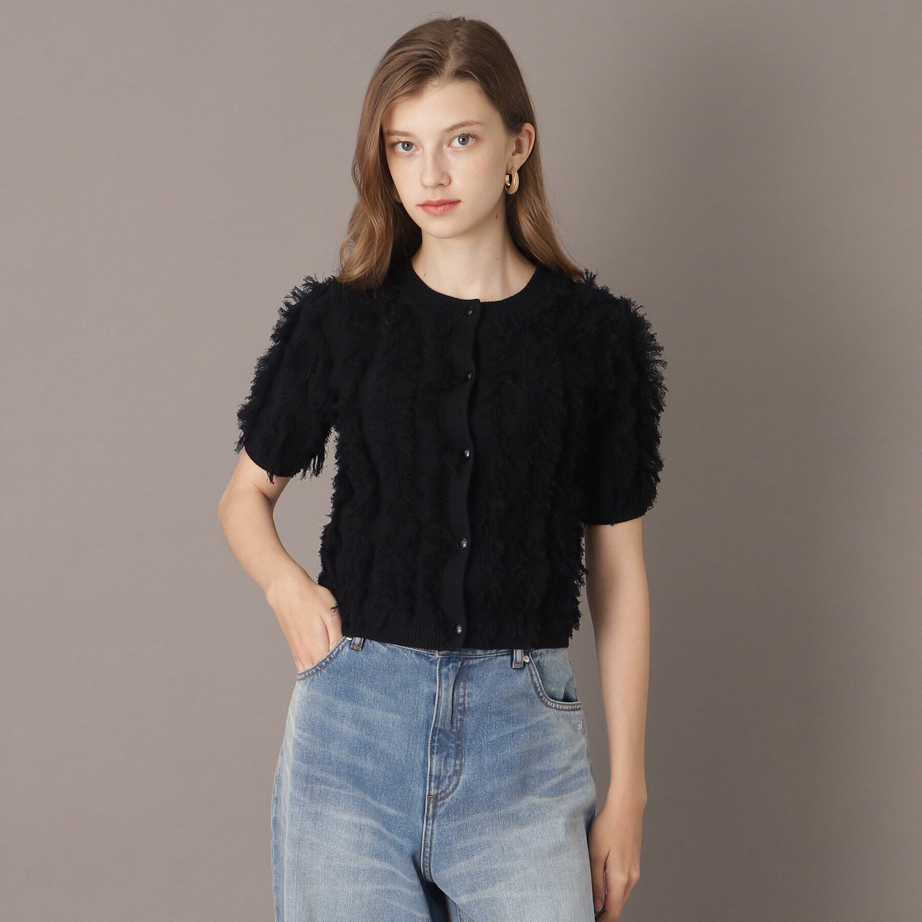 DRESSTERIOR「【前後2WAY/洗える】半袖フリンジニット」|ニット・セーター|