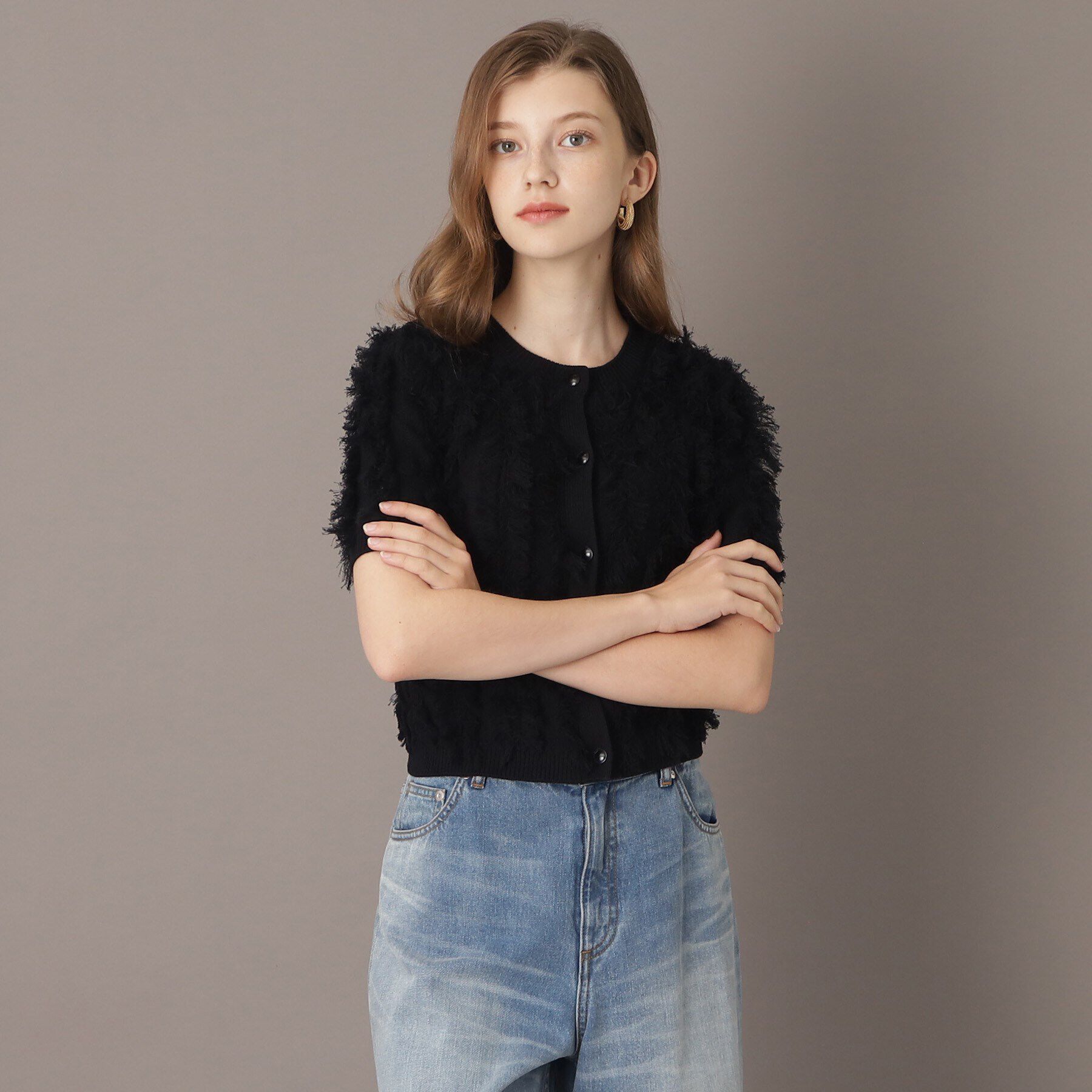 DRESSTERIOR「【前後2WAY/洗える】半袖フリンジニット」|ニット・セーター|