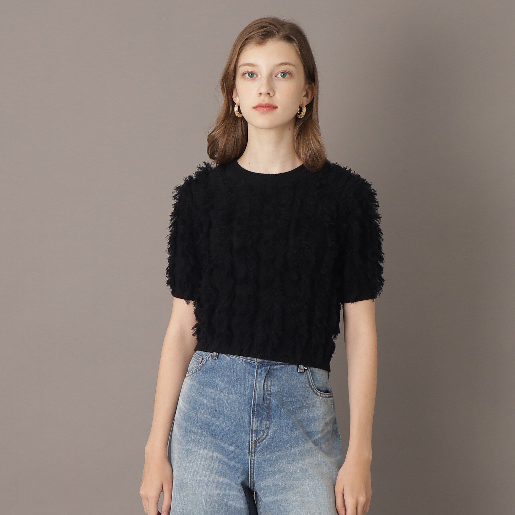 DRESSTERIOR「【前後2WAY/洗える】半袖フリンジニット」|ニット・セーター|