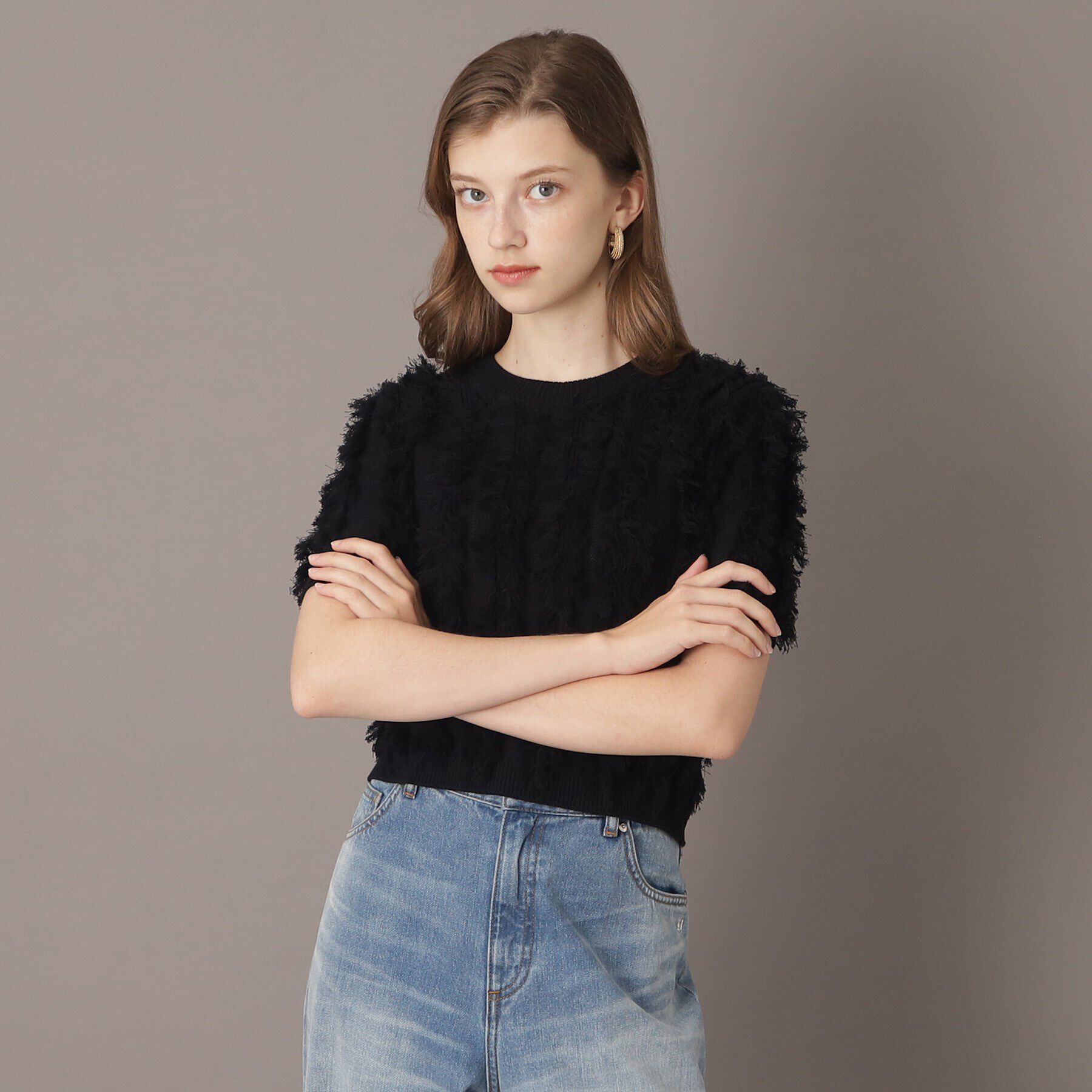 DRESSTERIOR「【前後2WAY/洗える】半袖フリンジニット」|ニット・セーター|