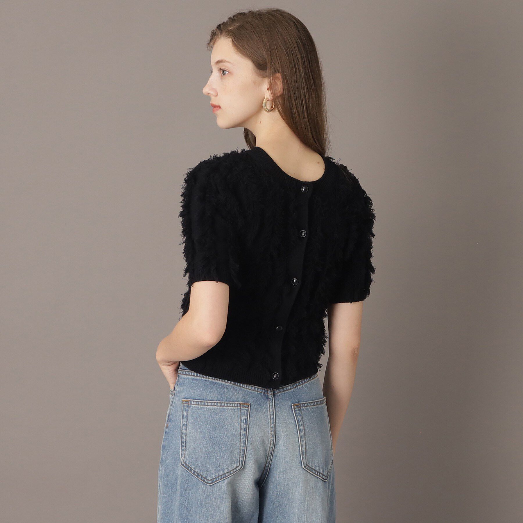 DRESSTERIOR「【前後2WAY/洗える】半袖フリンジニット」|ニット・セーター|