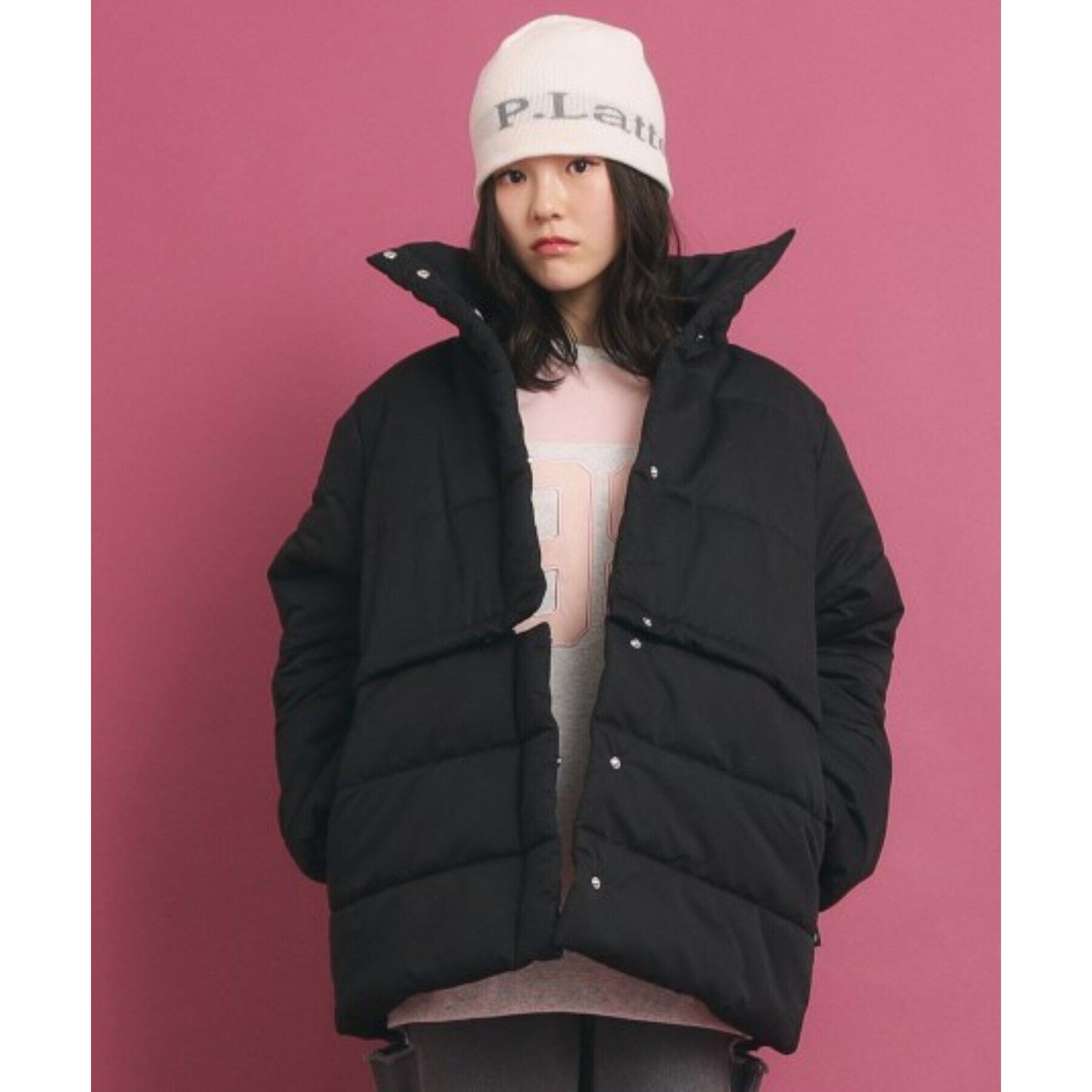 PINK-latte「ジャカードロゴビーニー」|ニット帽|