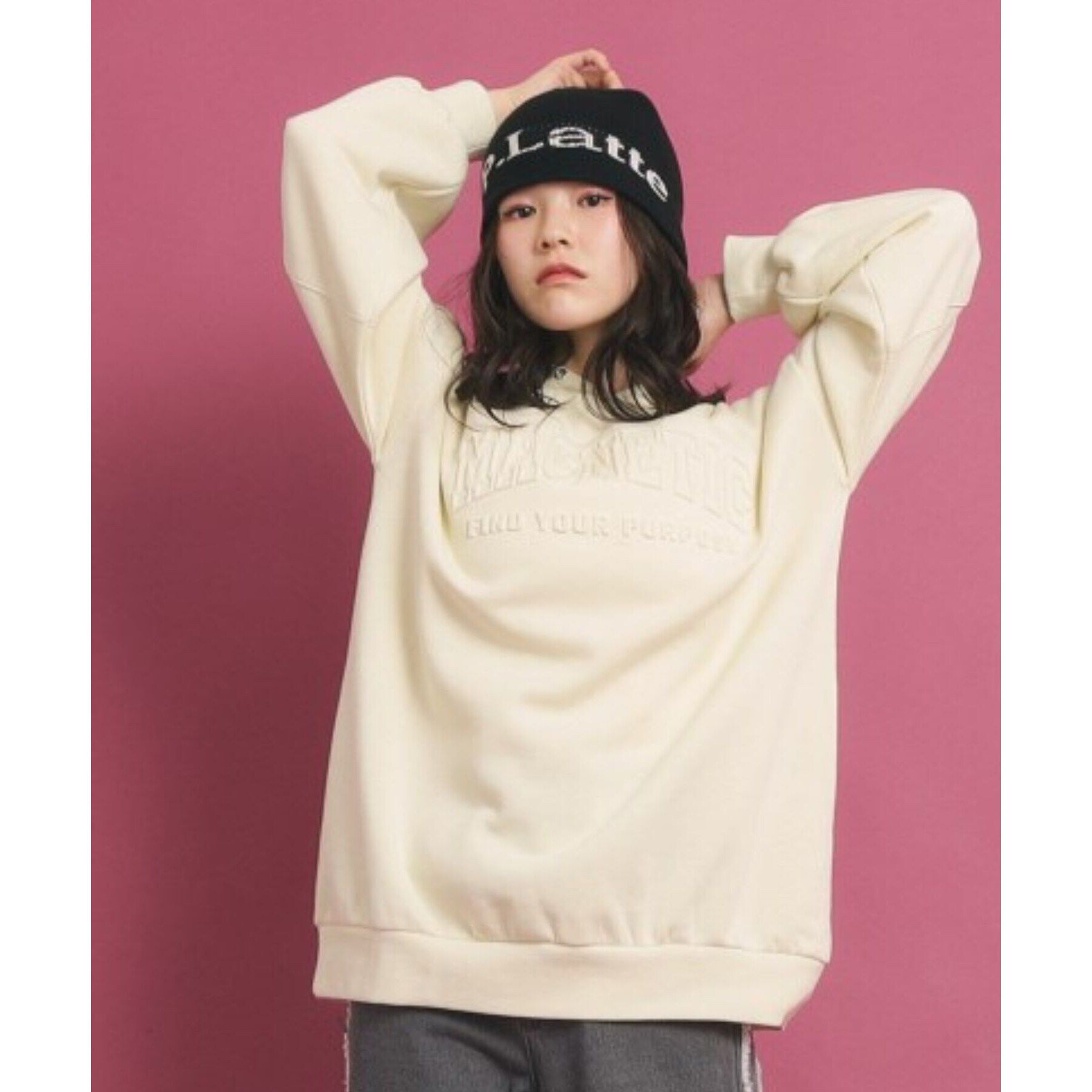 PINK-latte「ジャカードロゴビーニー」|ニット帽|