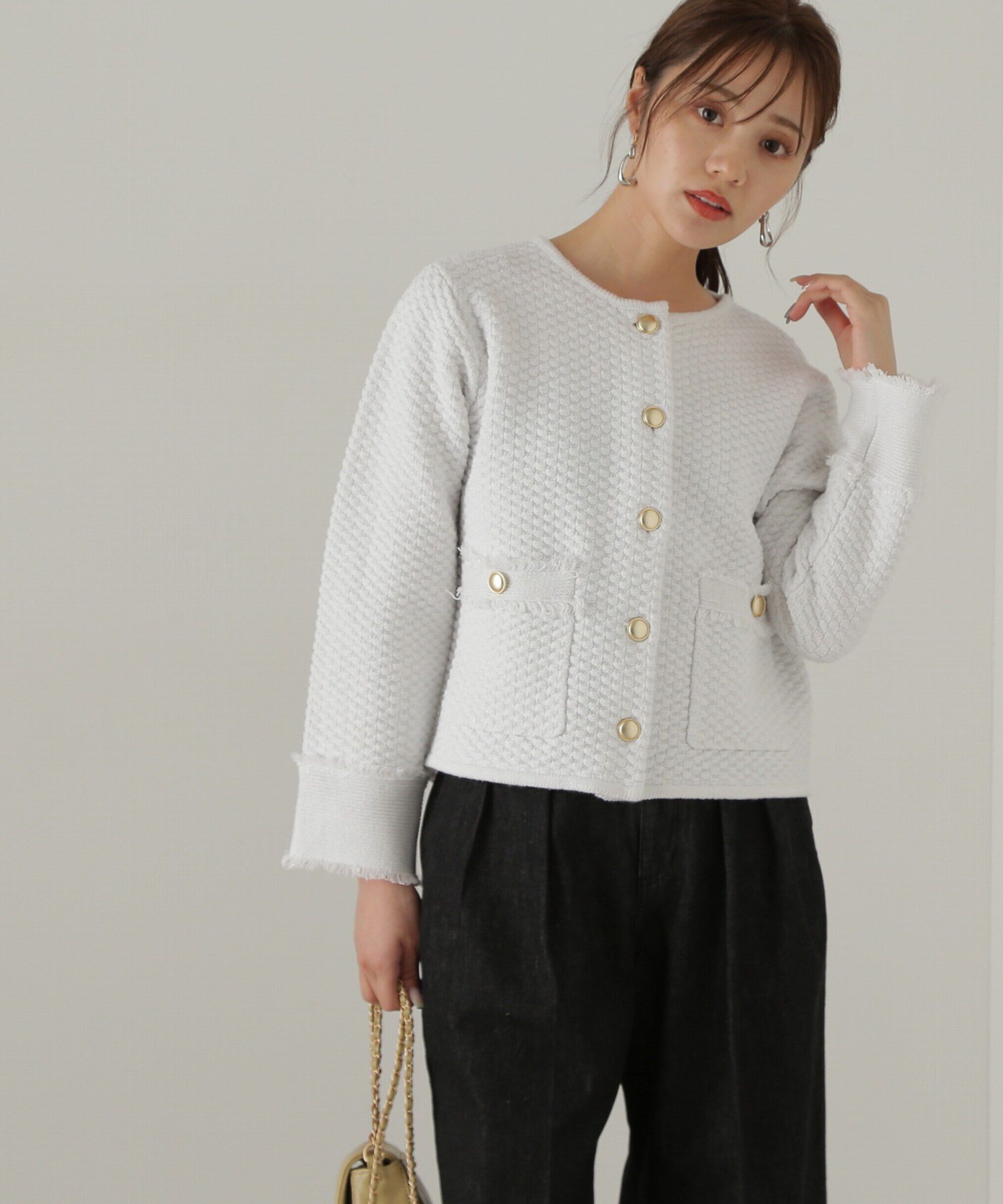 PROPORTION BODY DRESSING「ラメツイードニットカーディガン　WEB限定カラー：キャメル　24AW」|カーディガン|