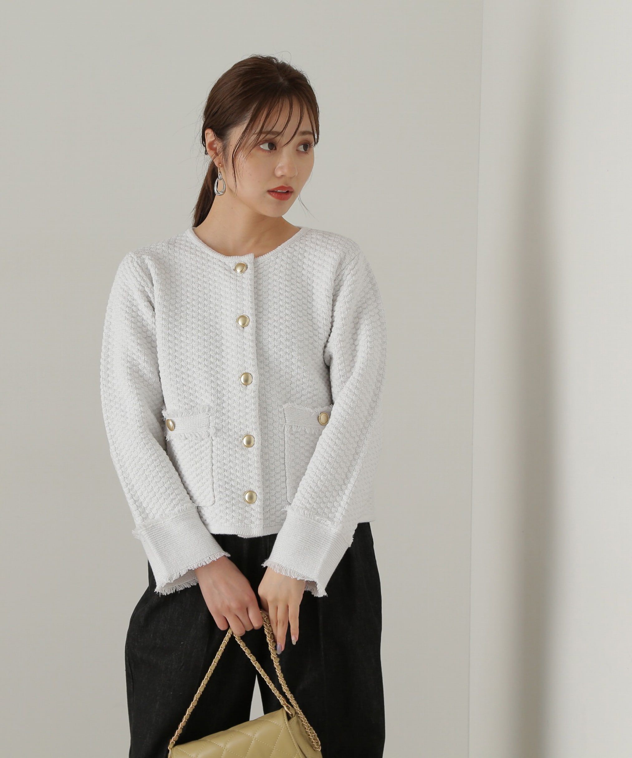 PROPORTION BODY DRESSING「ラメツイードニットカーディガン　WEB限定カラー：キャメル　24AW」|カーディガン|