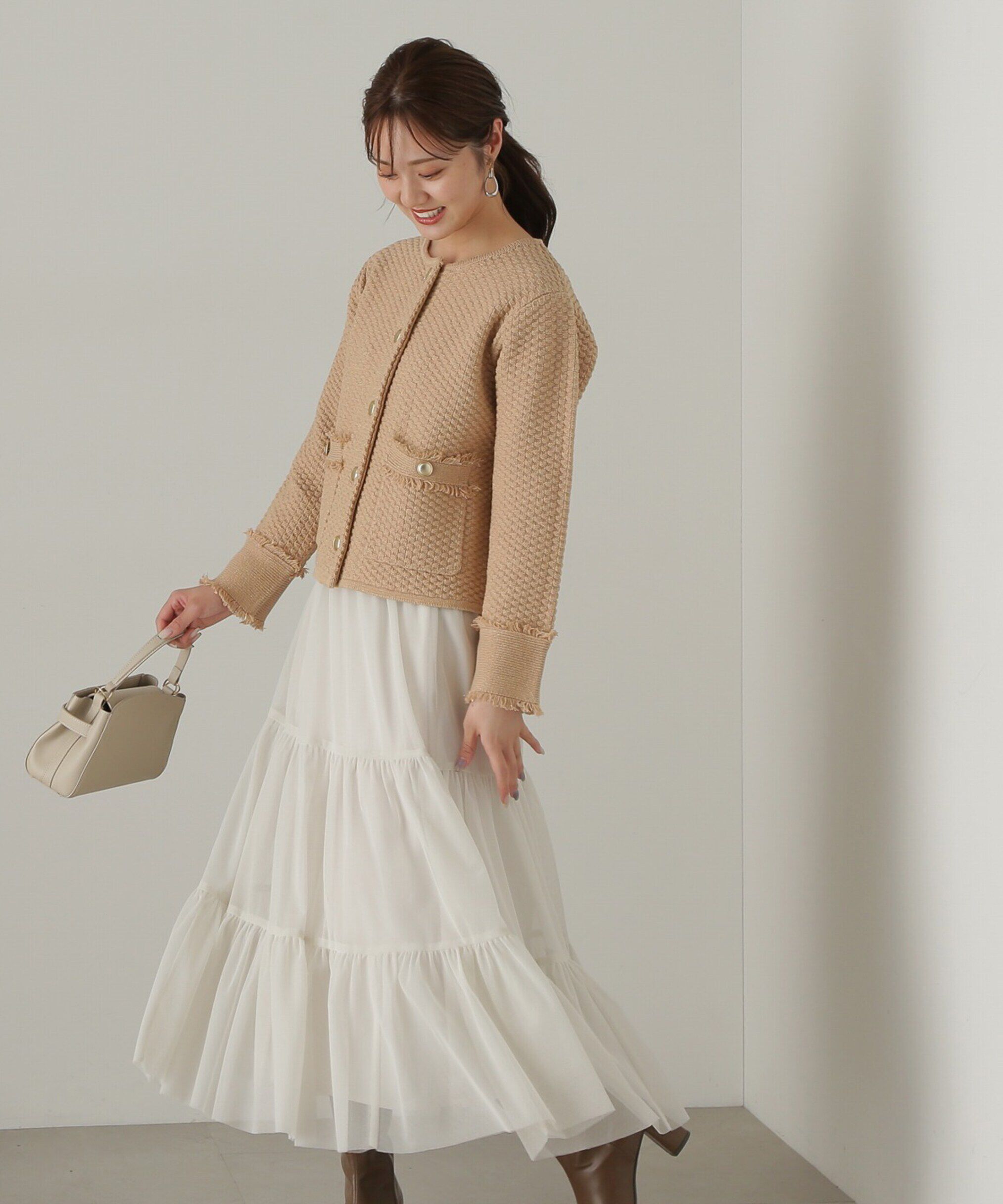 PROPORTION BODY DRESSING「ラメツイードニットカーディガン　WEB限定カラー：キャメル　24AW」|カーディガン|