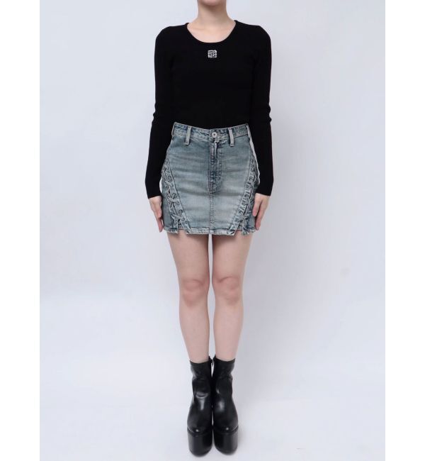 GYDA「ハイウエスSIDEサイドレースアップデニムスカートライクショートパンツ」|スカート|