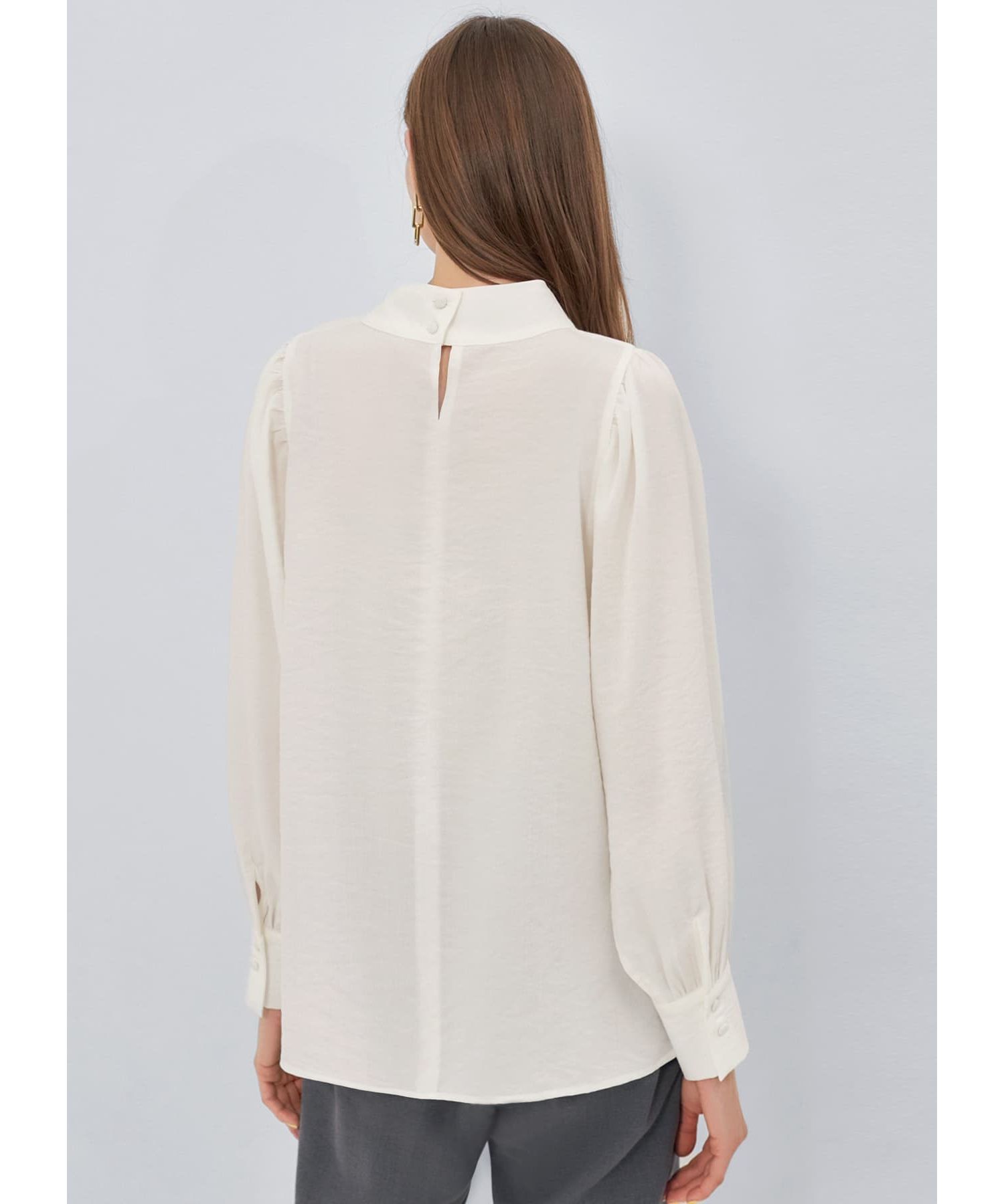 STYLE DELI「スタンドネック袖ギャザーブラウス」|シャツ・ブラウス|