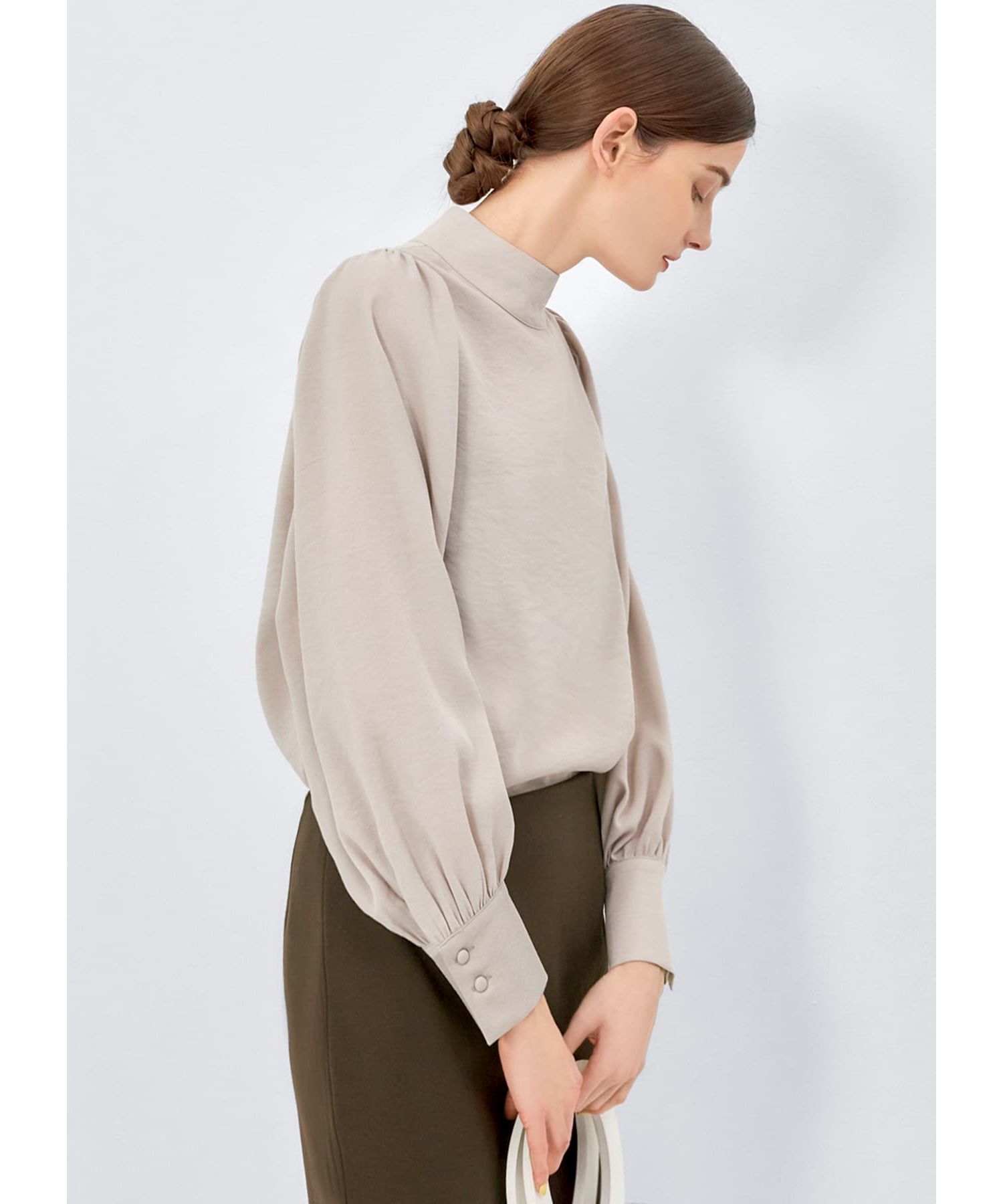 STYLE DELI「スタンドネック袖ギャザーブラウス」|シャツ・ブラウス|